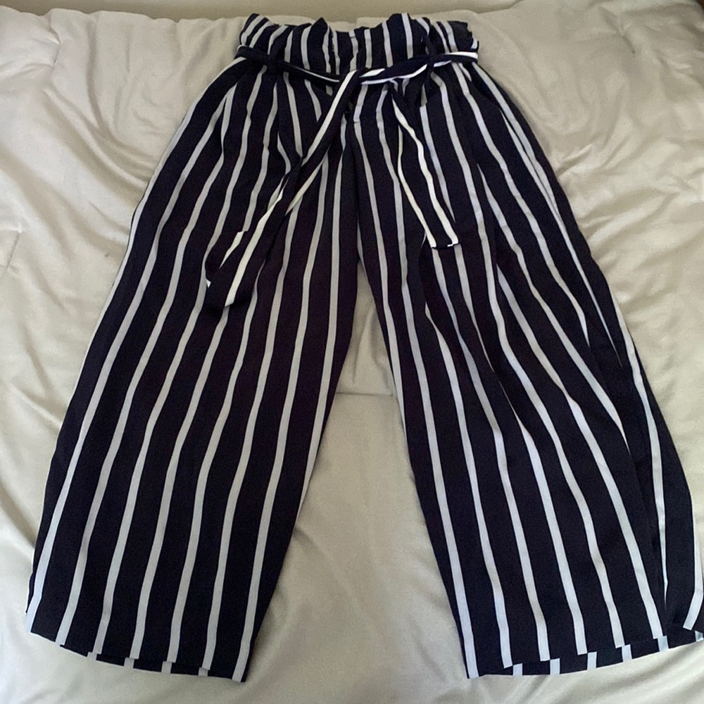 A New Day Blue Striped Paper Bag Pants